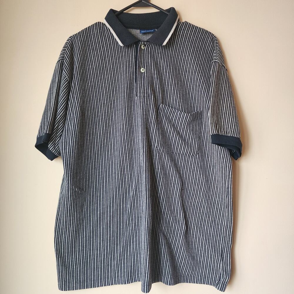 Par Four Golf Polo Shirt Mens Size Large Vintage Black White Striped Made In USA